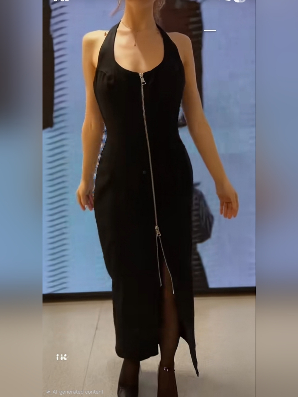 Zara Lond Jean Black Zip-Front Bodycon Denim Dress Size S